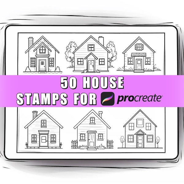 50 House Procreate Stamps Brushes | Procreate House | Procreate Home | Procreate Building | House stamps | Cottage | Town | City | Stamps