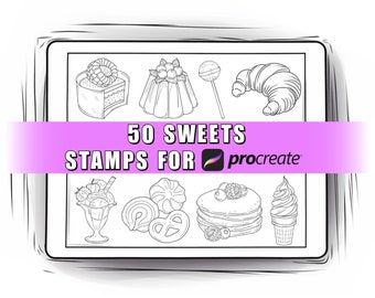 50 Süßigkeiten Procreate Briefmarken | Süßigkeiten Stempel | Süßigkeiten Procreate Pinsel | Süßigkeiten Stempel | Futterbürsten | Procreate Dessert | Tatoo
