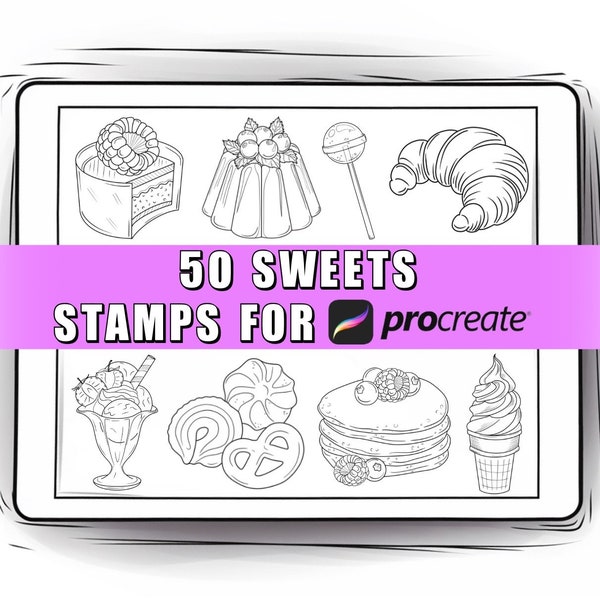 50 Sweets Procreate Stamps | Sweets & Treats Stamps | Sweets Procreate Brushes | Sweets Stamp | Food Brushes | Procreate dessert  | Tattoo