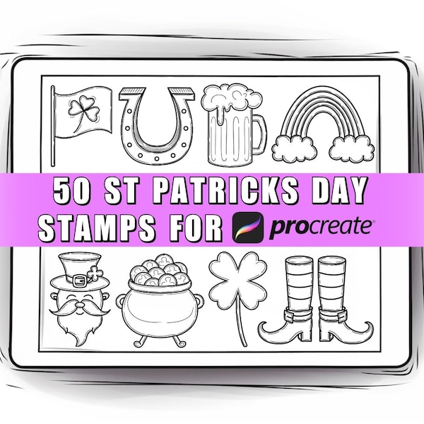 50 St Patrick’s Day Procreate Stamps | Saint Patrick’s Day Brush | Clover Procreate | Leprechaun Procreate | March 17 | Procreate Shamrock