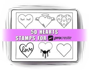 50 Herzen Procreate Briefmarken | Herzen Procreate Pinsel | Herzen Stempel | Herzen Tattoo | Love Procreate Stamps l Liebe l Herzen l iPad