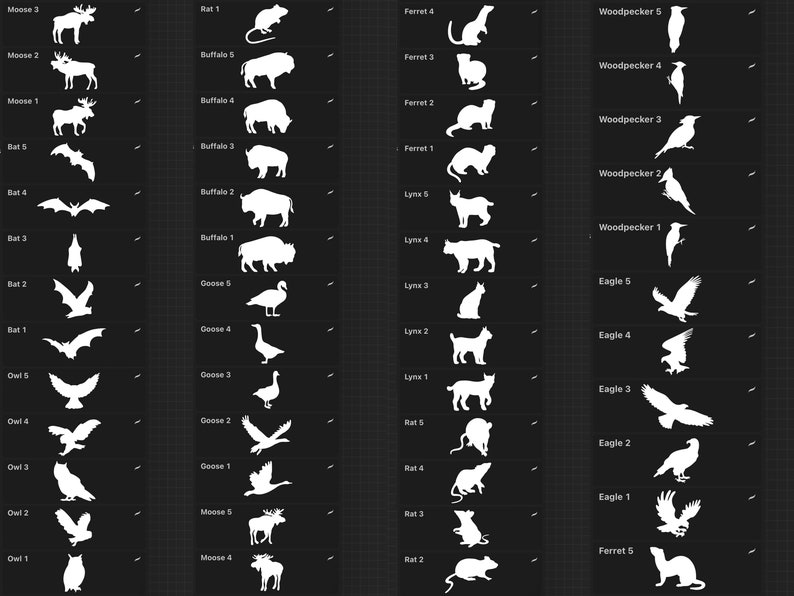 100 Procreate Wild Animals Stamp Brushes Animals Silhouette | Etsy