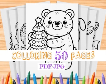 子供向けクリスマス動物ぬり絵50枚（PDF/JPG）