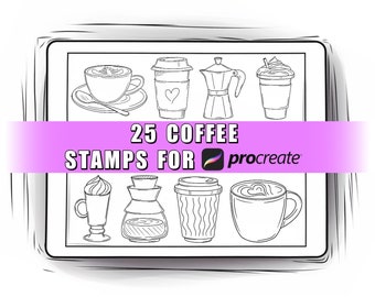25 Kaffee Procreate Stempel | Kaffee Procreate Pinsel | Procreate Tassen | Kaffee Tattoo | Procreate Kaffee | Procreate Tee