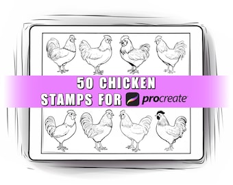 50 Chicken Procreate Stamps Brushes: Easter Hen & Rooster Designs
