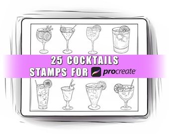25 カクテル Procreate スタンプ | カクテル Procreate ブラシ | Procreate カクテル | カクテル タトゥー | Procreate ドリンク | ドリンク クリップ アート