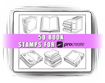 50 Buch Procreate Stempel | Buch Pinsel für Procreate | Procreate Buch | Buch Doodle Briefmarken | Zurück in die Schule | Schule Procreate | Büro