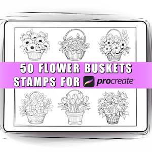 50 個のフラワー バスケット Procreate スタンプ | Procreate フラワー バスケット | Procreate フラワー | Procreate フローラル | フローラル スタンプ | フラワー スタンプ | ボタニカル