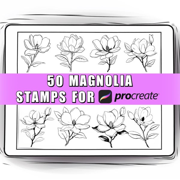50 Magnolia Procreate Stamps Brushes | Procreate Magnolia | Magnolia Stamps | Procreate Flowers | Flower Stamps | Flower Brushes | Botanical