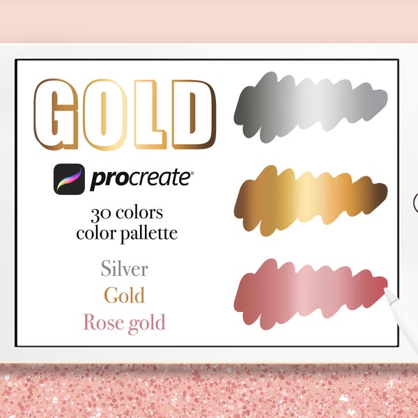 Procreate Gold color palette | Procreate Gold Silver Rose Gold | 30 Color Swatches | Metallic Gradients for the Procreate | Procreate Metal