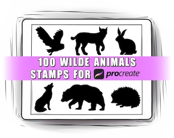 100 Procreate Wild Animals Stamp Brushes | Animals Silhouette Procreate Stamps | Wildlife Procreate Brushset | Procreate Animals