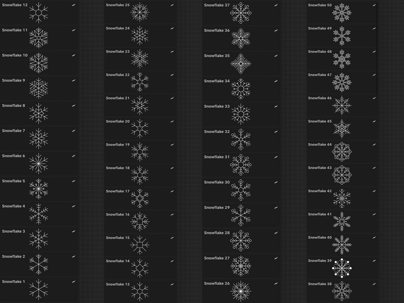 50 Snowflakes Procreate Stamps | Procreate Winter Brushes | Snowflakes ...