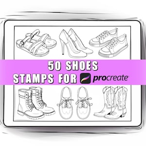 50 Shoes Procreate Stamps Brushes | Procreate Shoes | Boots | Sneakers | High Heel | Slippers | Flats | Sandals | Fashion brushes | Stamps