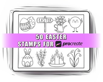 50 Easter Procreate Stamps Brushes | Procreate Easter | Easter Procreate Bundle | Easter egg Procreate | Easter illustration | Spring Stamp