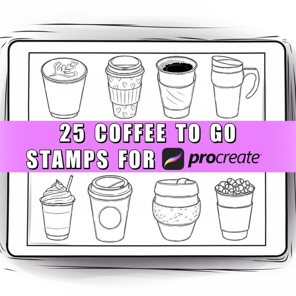 25 Coffee to Go Procreate-stempels | Koffiezetborstels| Voortplantingsbekers | Koffietattoo | Procreate-koffie | Procreate-koffiekopjes
