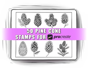 50 Pine cone Procreate Stamps Brushes | Procreate Pine | Winter Stamp |  Pine cone | Christmas Plants | Procreate Christmas | Xmas tree