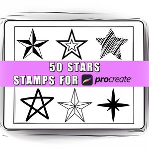 Juego de 50 pinceles para sellos de estrellas de Procreate | Sellos de estrellas de Procreate / Pinceles de estrellas de Procreate / Estrellas digitales / Destellos / Garabatos de Procreate