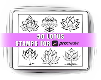 50 Lotus Procreate Stamps: Botanical Flower Brushes (Digital Download)