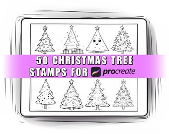 50 個のクリスマス ツリー Procreate スタンプ ブラシ | クリスマス ツリー スタンプ | クリスマス Procreate スタンプ | クリスマス Procreate | 冬のスタンプ | 落書き