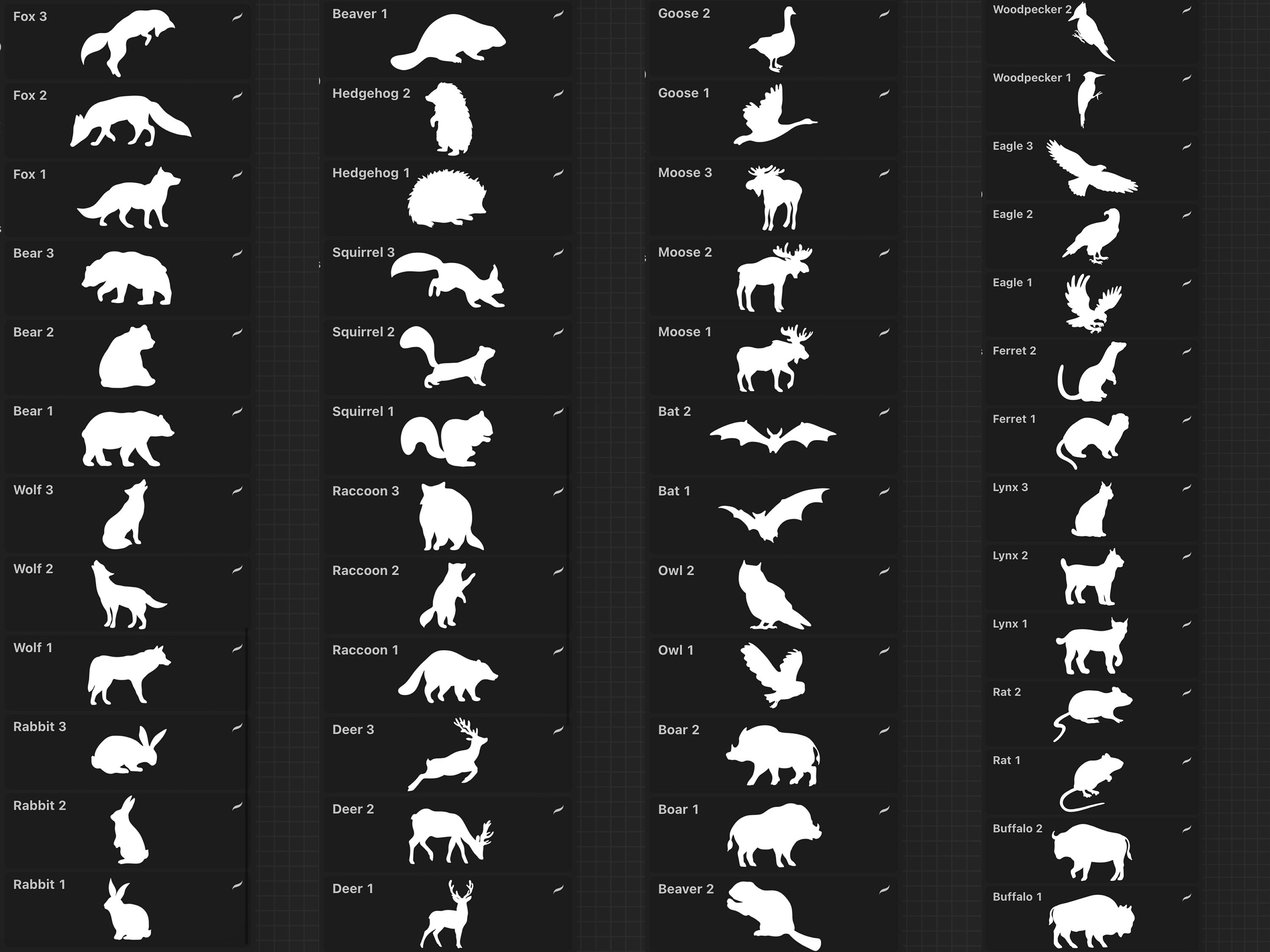 50 Procreate Wild Animals Stamp Brushes | Animals Silhouette Procreate ...