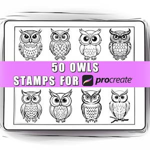 50 Owls Procreate Stamps Brushes | Owl Stamps | Procreate Owl | Procreate Bird | Owl Brushes | Procreate Stamps | Bird Stamps | Bird Brushes