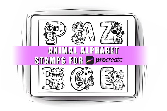 Procreate Animal Alphabet Stamps: Kids Font (Digital Download)