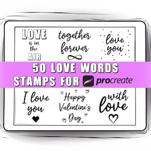 50 Love relationship Word art Procreate Stamp brush Set | Love Procreate Stamps | Valentine&#39;s Day Procreate Stamp | Love Procreate stamps