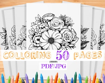 50 Flower Bouquet Coloring Pages for Kids | Flower Coloring Pages | Floral Coloring Pages | Coloring Book | Digital Coloring Pages | Flower