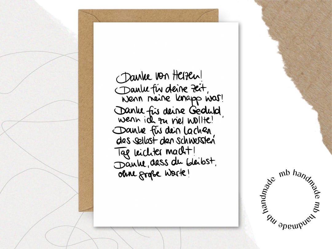 Karte Danke von Herzen || Postkarte | Geschenk | Vielen Dank | bedanken