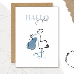 Cigogne de carte | Nom | Garçon || carte |  Carte postale | Cadeau | naissance | Citoyen de la Terre | enfant | confinement | sage-femme | mère | Nouveau-né