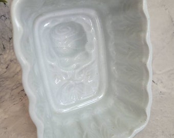 Vintage Rose design White Ironstone Rectangular Jelly Mould