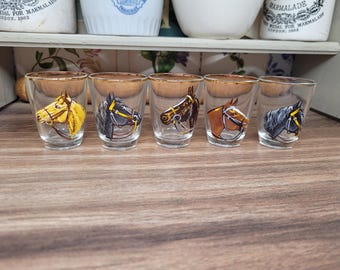 Shot Glasses, Racehorse Shot Glass, Vintage Home Bar, Cocktail Cabinet, Drinks Trolley, Horsey Gift, Collectible Barware, Horsey Gift
