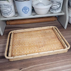 Beautiful Petite Country Decor Wicker and Wood Serving Tray Vintage, Vintage Tray