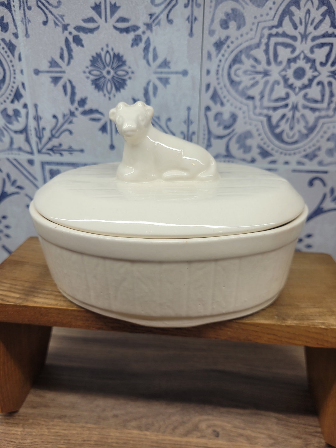 Vintage White Cow Butter Dish Etsy