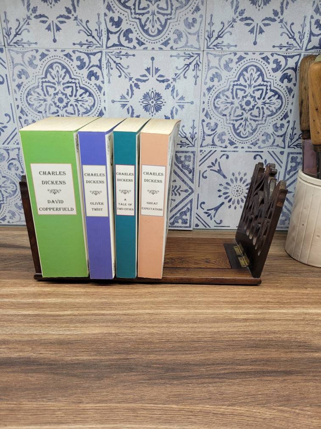 Vintage Expandable Carved Wood Book Holder Shelf Vintage Book Etsy