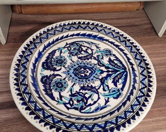 Prato grande de cerâmica persa/turca pintado à mão, prato decorativo colorido, decoração turca
