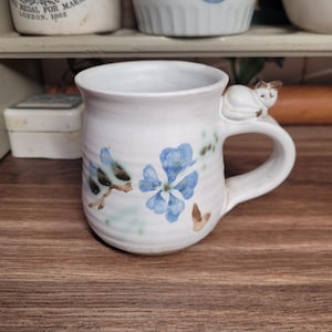 Vintage Pottery Mug with Cat Handle, Vintage Gift Mug, Cat Lover Mug