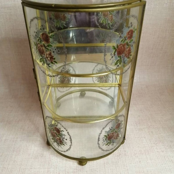 Vintage Brass and Glass Curio Display Cabinet Miniature