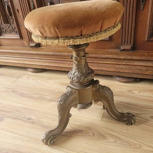 Antique Hardwood Lion Hairy Paw Feet Footstools for Wingback