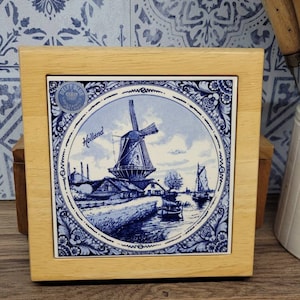 Vintage Delft Blue Holland Mounted Tile, Cheese Board, Trivet, Vintage Kitchen Decor