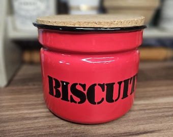 Vintage Res Enamel Biscuit Jar, Enamel Cannisters, Vintage Kitchenalia
