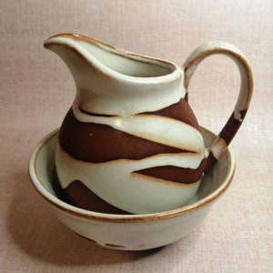 Hand Thrown Creamer Jug and Bowl Tiger Stripe Design