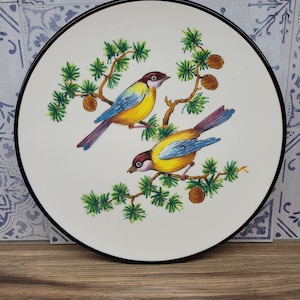 Beautiful Vintage Hand Painted Large Plate, Bird Detail, Vintage Decor, Wall Hanging, Serving Plate