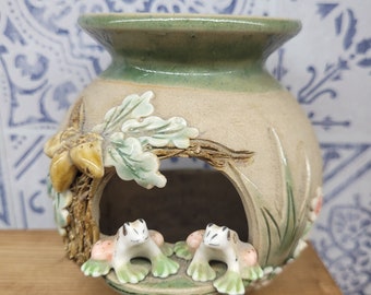 Unusual Hand Crafted Studio Pottery by The Pitcher, Frog Detail, Country Home Decor Gift, TeaLight Holder
