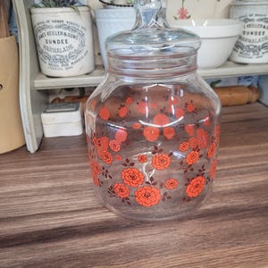 Grand bocal en verre vintage avec détail floral, bocal de rangement, cuisine vintage