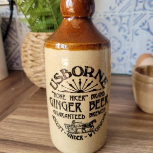 Stoneware Advertising Ginger beer bottle Ascott under Wychwood with Original Paper Label