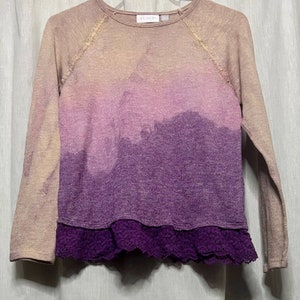 Upcycled Hand Dyed Children&#39;s Place Lace Hem Long Sleeve Top Size L