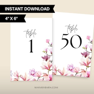 Cottagecore kersenbloesem bruiloft of evenement tafelnummers | 4" x 6" Direct downloaden | DIY bruiloft elegante afdrukbare nummerkaarten | Bloemen