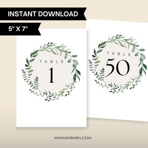 Farmhouse Wreath Wedding or Event Table Numbers | 5&quot; x 7&quot; Instant Download | DIY Wedding Elegant Printable Number Card | Floral Motif