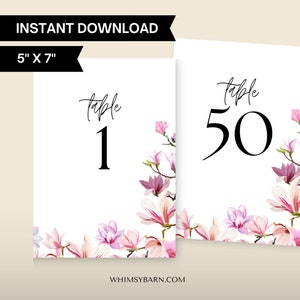 Cottagecore Cherry Blossom Wedding or Event Table Numbers | 5" x 7" Instant Download | DIY Wedding Elegant Printable Number Cards | Floral